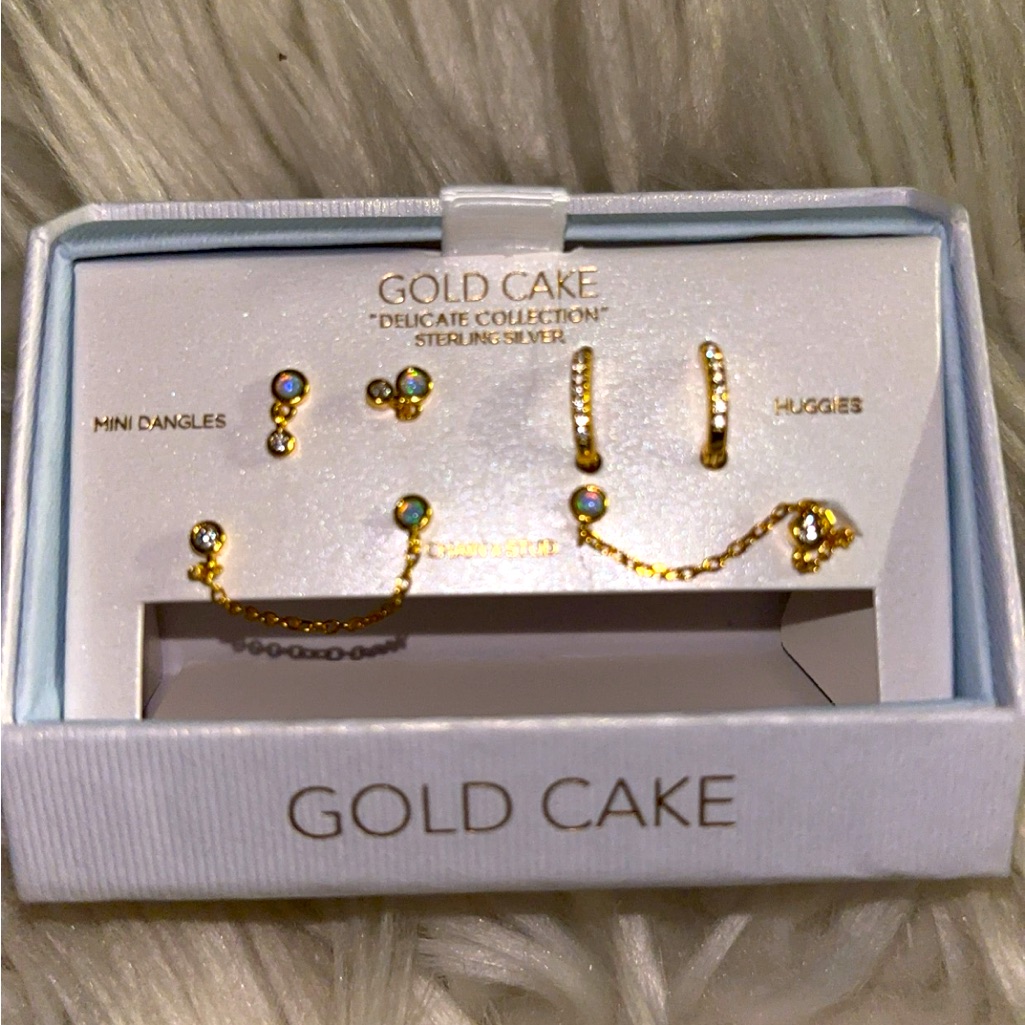 Brand New Gold Cake Delicate Collection Sterling Silver 3 Pairs Of Earrings 50$